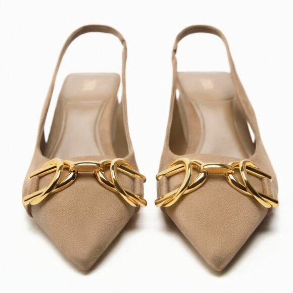 ZARA | BLOCK-HEEL SLINGBACK SHOES BROWN SIZE 9 - Picture 2 of 13